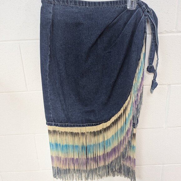 Wanted Dresses & Skirts - Vintage Wanted Fringe Denim Wrap Skirt, Small